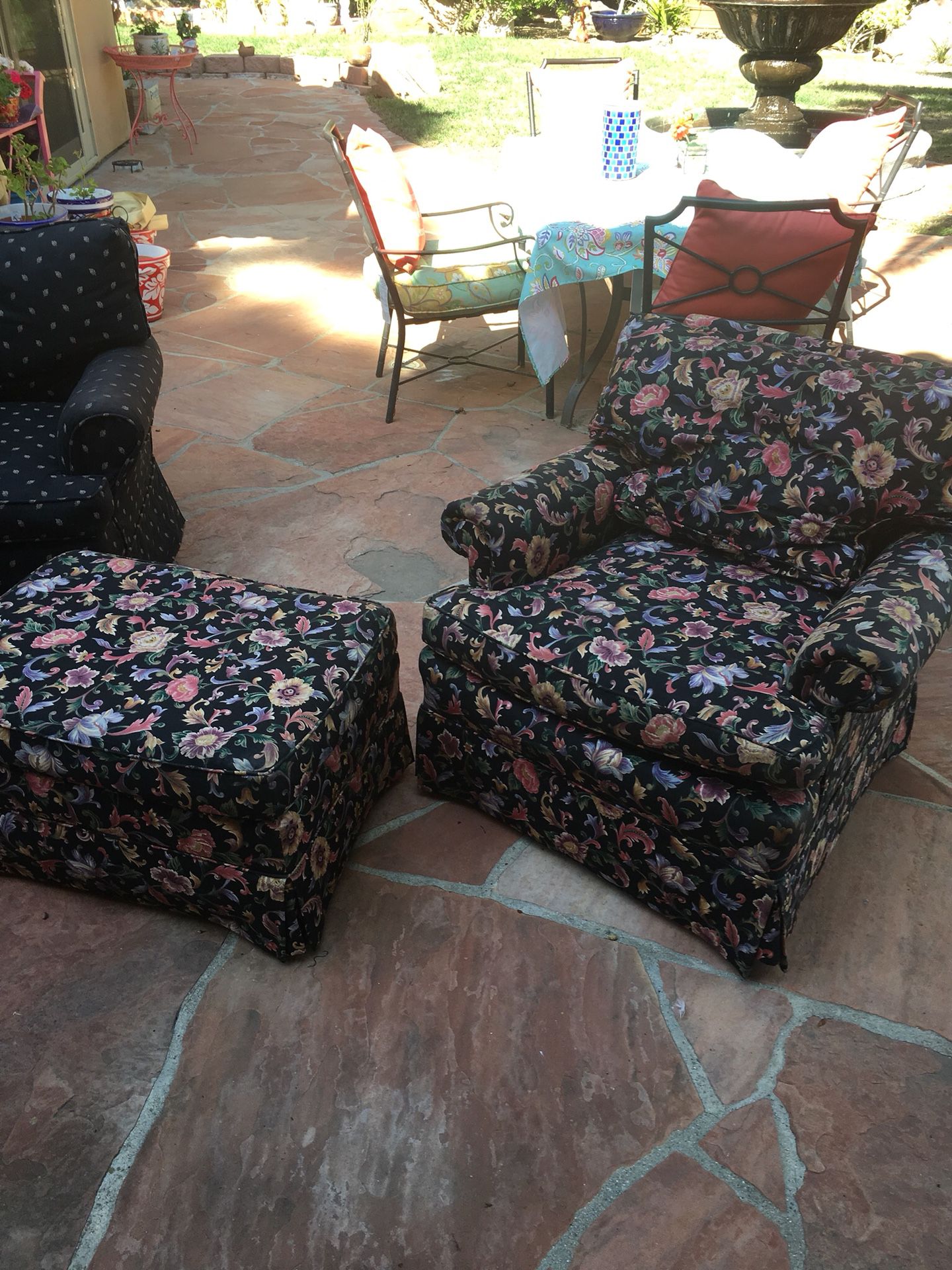 Slip covered chairs and ottoman