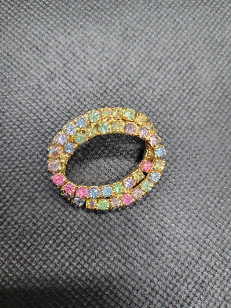Double Oval/circle Rhinestone Brooch