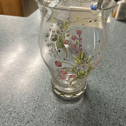 Partylite Hand Painted Glass Hurricane Candle Holder / Vase 