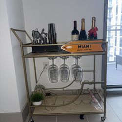 Bar Cart With Gold Accents