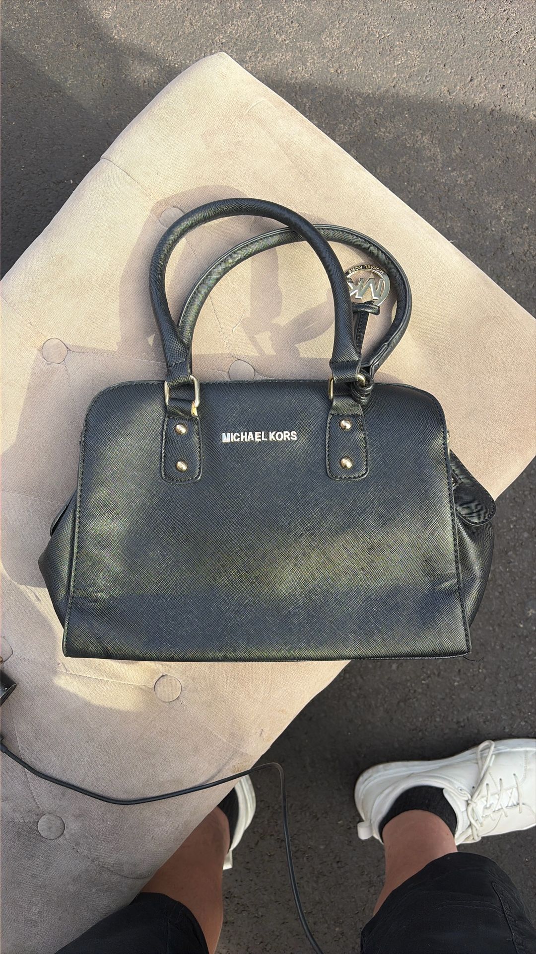 Authentic Michael Kors Black Saffiano Leather Satchel Handbag EUC