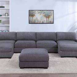 Brand New Super Plush Corduroy 6pc Modular Sectional Sofa 