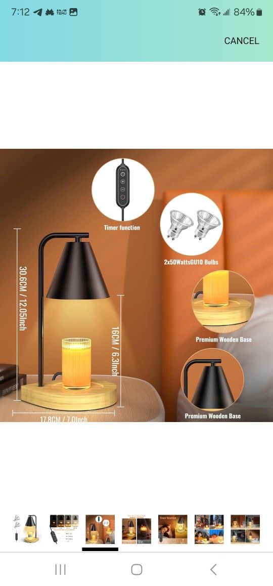 Candle Warmer Lamp, Metal Candle Warmer Dimmable Candle Melter for Scented Candles Top-Down Candle Melting with 2 Bulbs, Home Decor Compatible with Ja