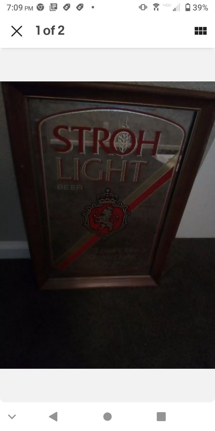 Vintage Stroh's Light Beer Wall Mirror Sign "Looks Like a Stroh Light Night"