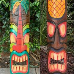 2 PC TIKI MASK SET TIKI DECOR AFRICAN MASK 