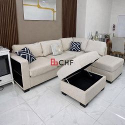 Living Room Sectional Sofa With Ottoman  
