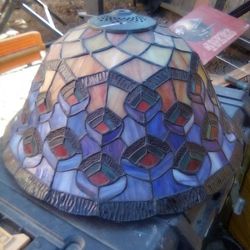 Stainglass Lamp Shade Blue Red And Orange Colored 