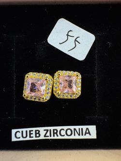 NEW Pink CZ Gold-Tone Earrings