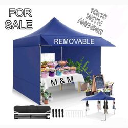 10x10 Pop up Commercial Canopy Tent with 3 Removable Sidewalls & Awning, Portable Freestanding Shelter, Outdoor Heavy Duty Party Canopies W/Roller Bag