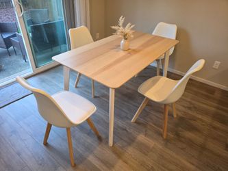 Brown Table and 4 White Chairs with attached Padding