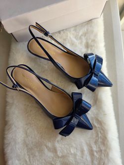Marc Fisher Women's Allon Bow Slingback Pumps - Dark Blue Patent, 6M