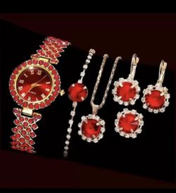 🔥 Ruby Red Luxury Jewelry Set – Complete 5 Piece Set