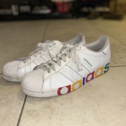 Adidas White Superstar Multicolored Lettering Shoes 