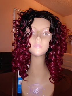 Dark Root And Burgundy Curley Wig