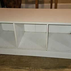 White Sitting Bench With  Shelves For Storage