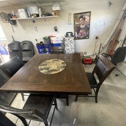 Brown Dining Table With Lazy Susan 