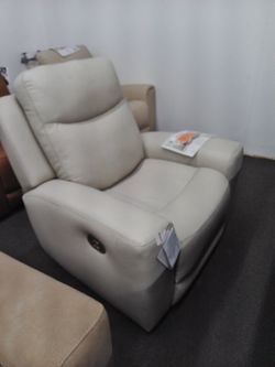 Genuine Leather Interior Power Recliner Chair W/Adj. Head Rest in Coconut Color