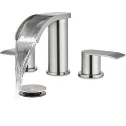 gotonovo Waterfall 8 inch Widespread Bathroom Faucet Set Bathroom Sink Faucet 3 Hole 2 Handle Vanity Lavatory Deck Mount with Pop Up Drain and Water S