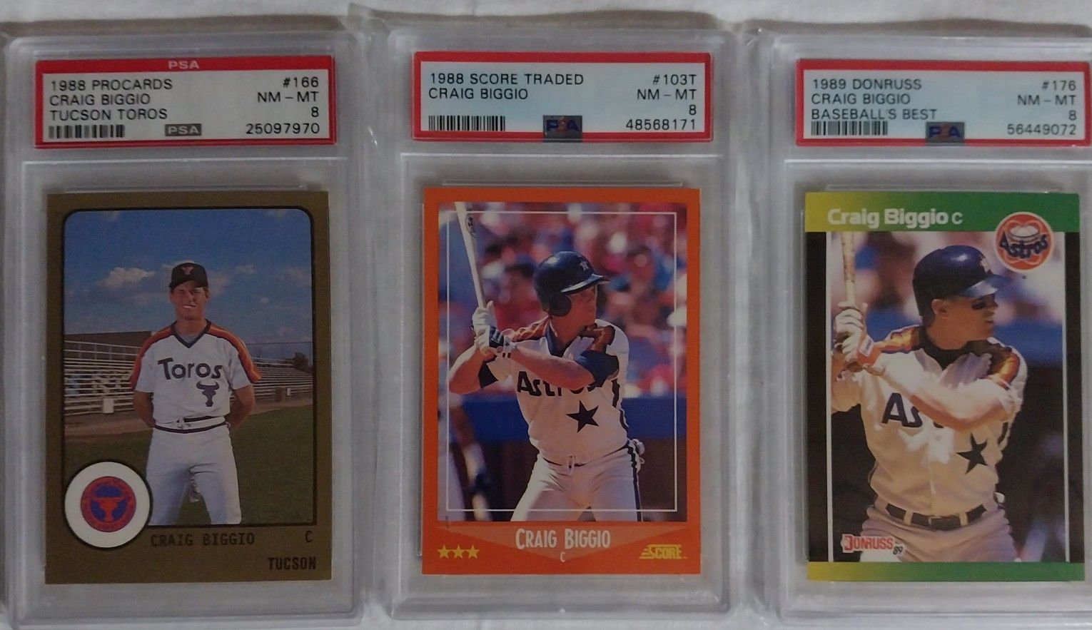 Craig Biggio PSA Graded Rookie Lot Of 3 - Hall Of Fame