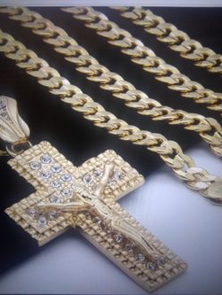 PayPal / cash Stamped 14k gold Cuban 24 in necklace chain M1 Jesus cz cross