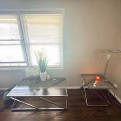 Glass and Chrome Coffee Table Set