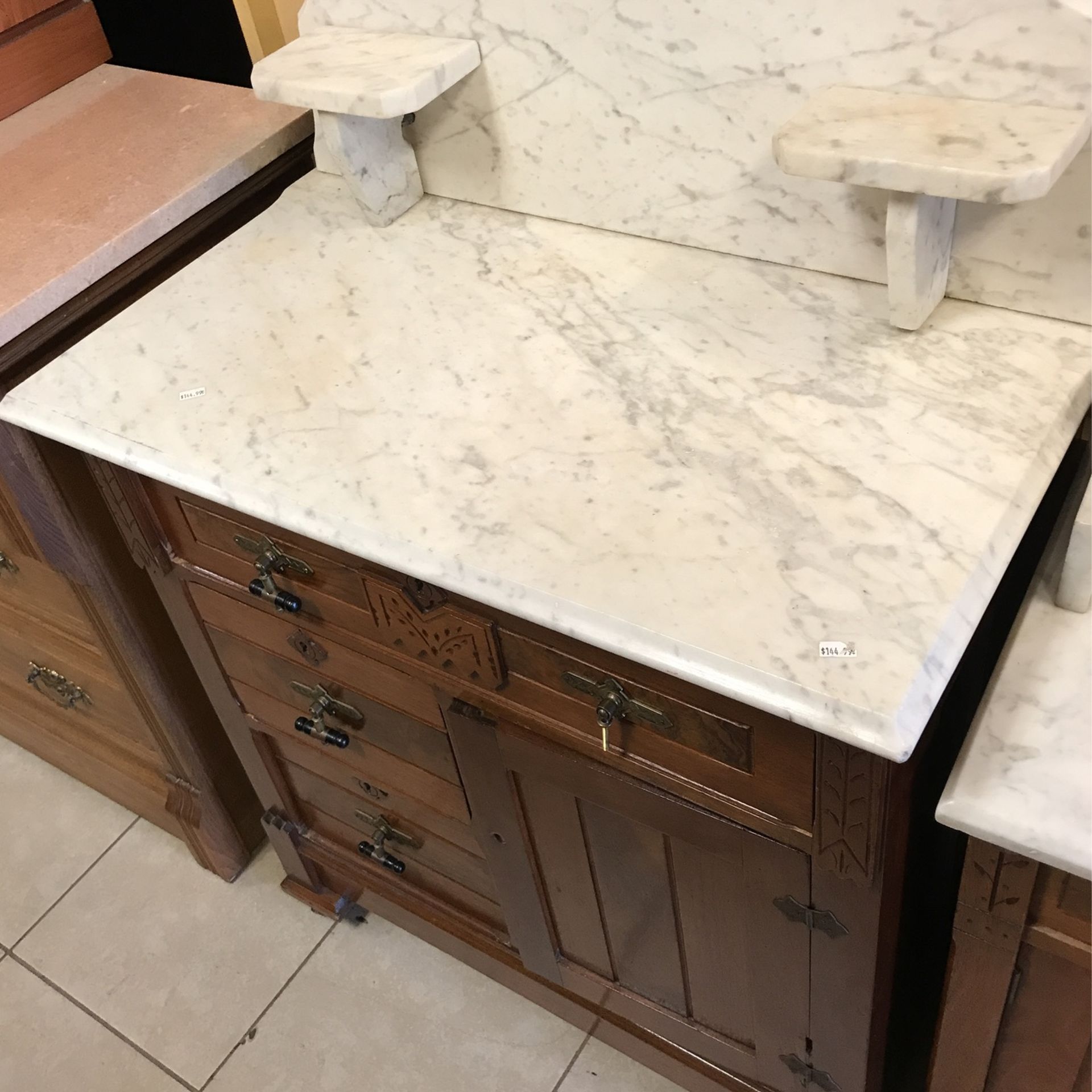 Antique Marble Top Cabinet 