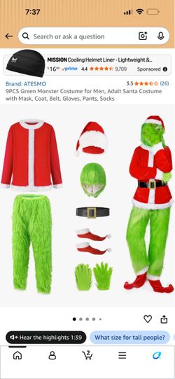 9-Piece Green Monster Santa Costume Set