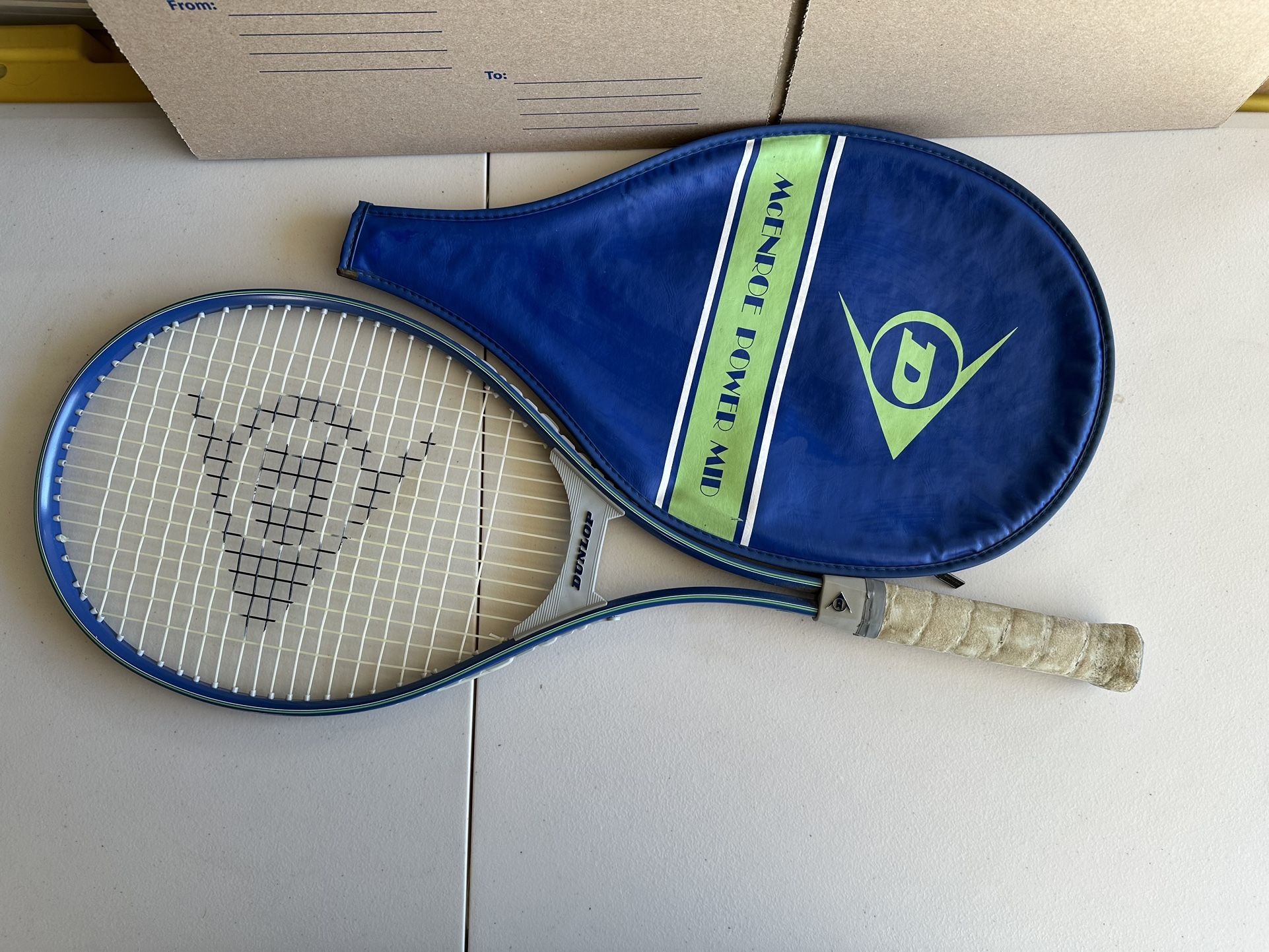 Vintage DUNLOP McENROE POWER Tennis Racket Racquet Mid with Original Cover L4