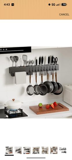 Stainless Steel Pot and Pan Hanger,Wall Mounted Pot Rack Kitchen Hanging Rail With S Hooks,Detachable Pans Hanging Rail Kitchen Utensils Hanger,23.7 I
