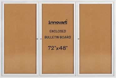 Enclosed Bulletin Board 72” x 48”, Lockable Fabric Noticeboard with Aluminum...