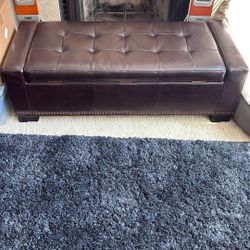 Brown Leather Ottoman Storage Bench