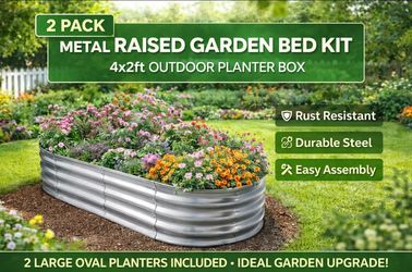 2 Pack Raised Garden Bed Galvanized Steel Planter Box 4x2x1 ft Oval