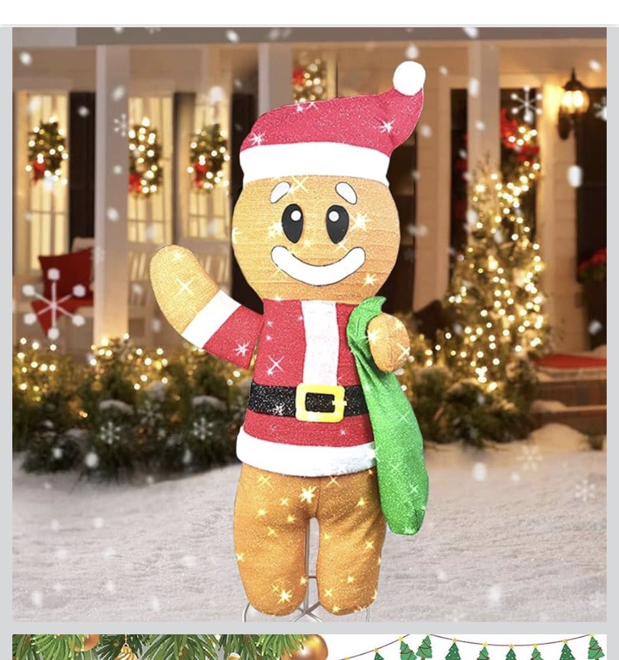 Gingerbread Tinsel With Lights ! New In Box - 4.5 Ft Tall