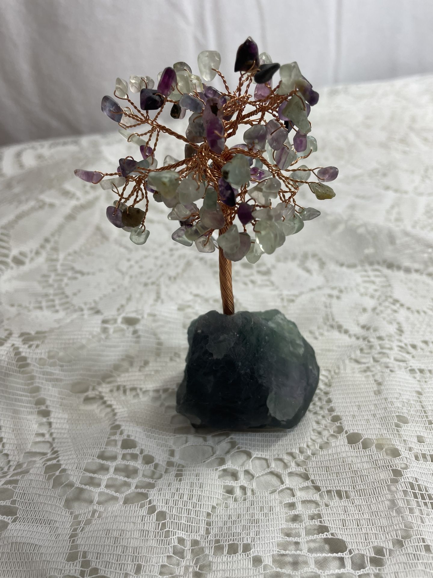 New, Price Firm, 4.5-6" Fluorite Gemstone Money Tree on Natural Fluorite Crystal Quartz Base