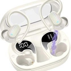 Wireless Earbuds, Headphones Sport Bluetooth 5.4, Over Ear Buds with ENC Noise Canceling Mic, Deep Bass Stereo Earphones with Hook, 50H, LED Display, 