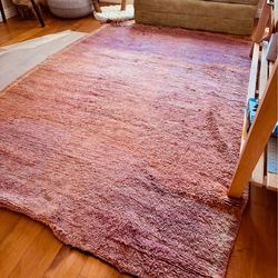 Vintage Moroccan Rug – Handmade Wool, Faded Pink / Terracotta