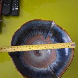 Bill Campbell Studio Pottery 9” Bowl Blues Brown Cream