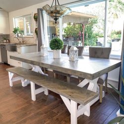 Custom Dining Table Farmhouse Country French Modern Rustic Solid Wood Set Restoration Hardware Insp Bench Hand Built Round Oval Counter Breakfast  