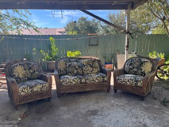 Rattan Loveseat and Two Armchairs Set