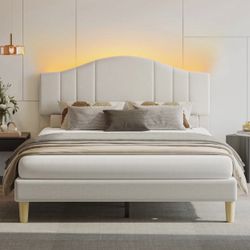 NEW - Queen Bed Frame Upholstered Headboard LED