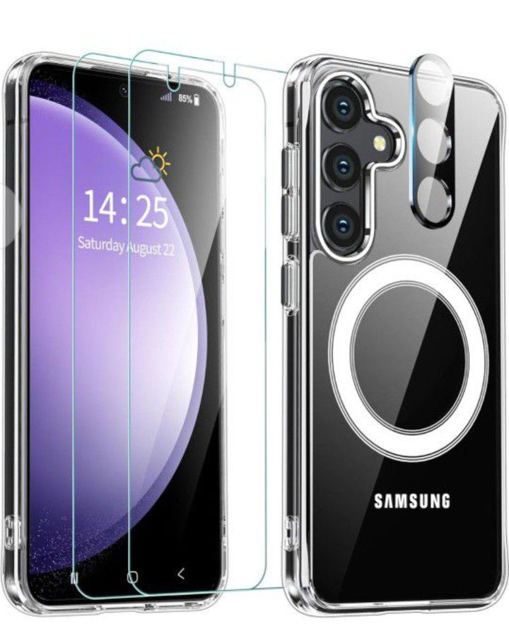 Magnetic Case for Galaxy S24  with 2X Tempered Glass Screen Protector+1X Camera Lens Protector