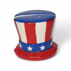 Patriotic Americana Flag Stars And Stripes Tophat Salt And Pepper Shaker Set 