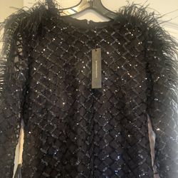 BCBG Sequin Feather Dress Black
