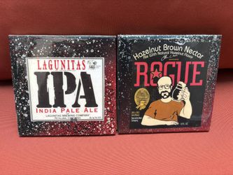 Lagunitas IPA & Rogue Beer Ceramic Coasters Cork Back Craft Brewery Set 