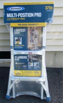 Werner 5 in 1 Multi Position Pro 26 ft. Reach Aluminum Adjustable Multi Position Ladder, 375 lb. Load Capacity Type IAA Duty