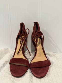 Burgundy Suede Lace-Up Heeled Sandals