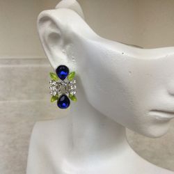 Blue,, Green and White Crystal Earrings 