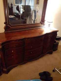 Solid cherry wood bedframe dresser with mirror