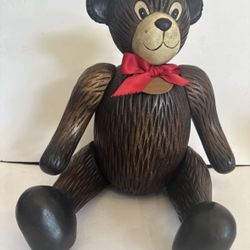 VINTAGE ALL WOOD JOINTED TEDDY BEAR  CARVED MOVABLE PARTS