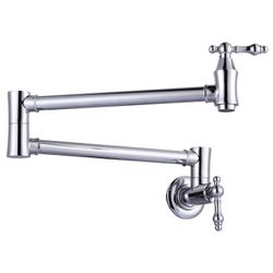 Wall Mounted Pot Filler Brass Folding Kitchen Faucet with 2 Handles